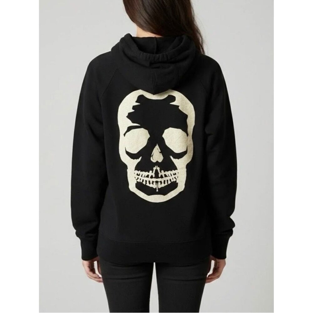 Zadig & Voltaire Clipper Skull Foil Hoodie in Black Kangaroo Pocket Size Medium